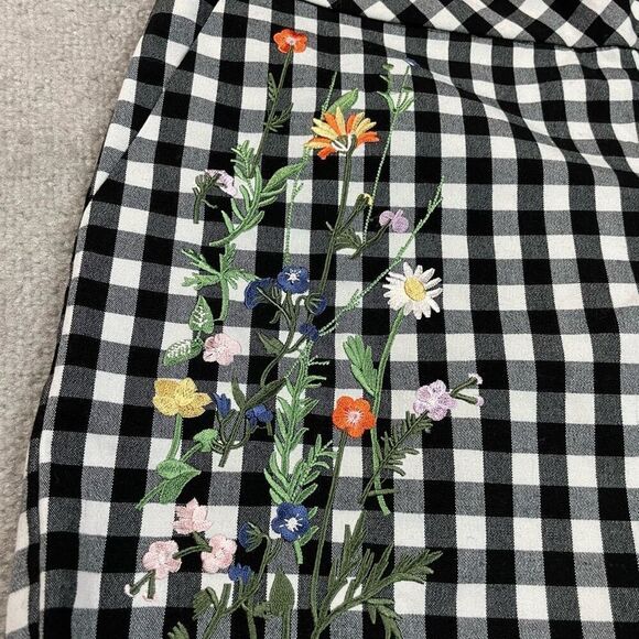 For the Republic Womens 10 Shorts Black White Check Embroidered Floral Stretch - Picture 2 of 4